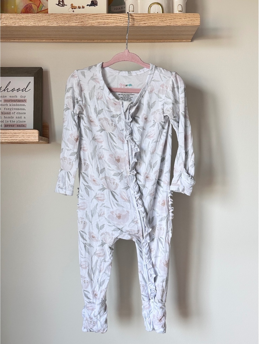 Gigi & Max Light Floral Bamboo Convertible Ruffle Booty Romper Sz 24m
